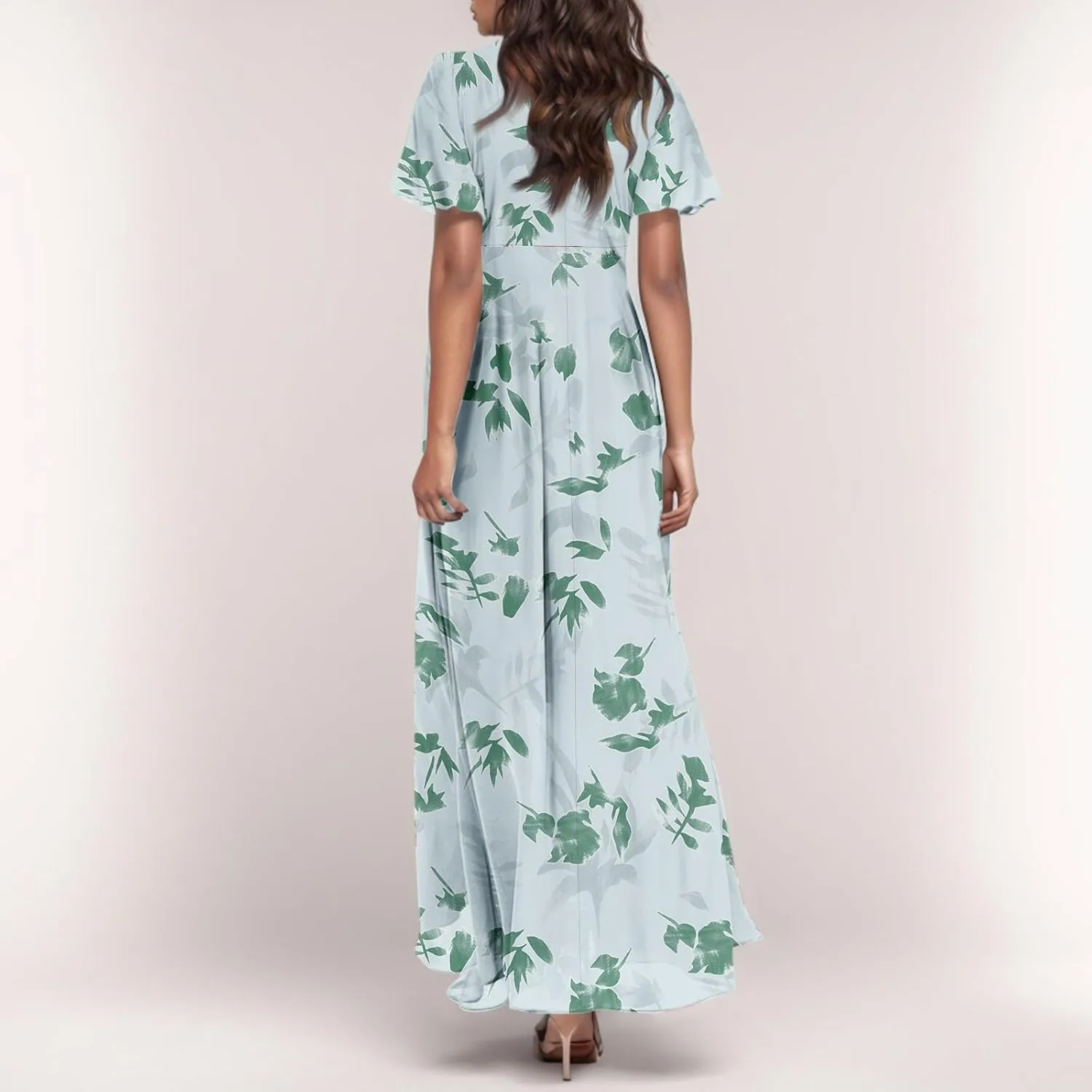 Summer Dresses for Women 2025,Wedding Guest Flowy Women's Casual Dresses Semi Formal Floral Maxi Dress Short Sleeve