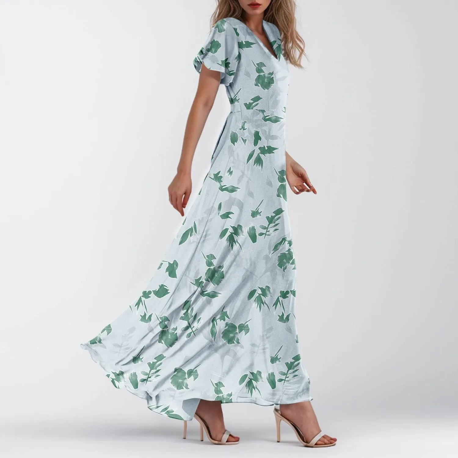 Summer Dresses for Women 2025,Wedding Guest Flowy Women's Casual Dresses Semi Formal Floral Maxi Dress Short Sleeve