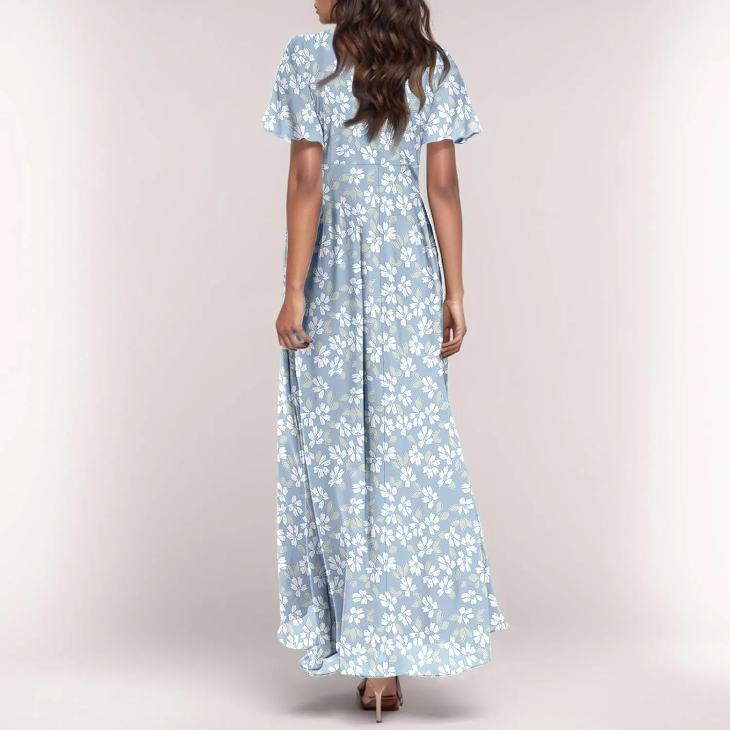 Summer Dresses for Women 2025,Wedding Guest Flowy Women's Casual Dresses Semi Formal Floral Maxi Dress Short Sleeve