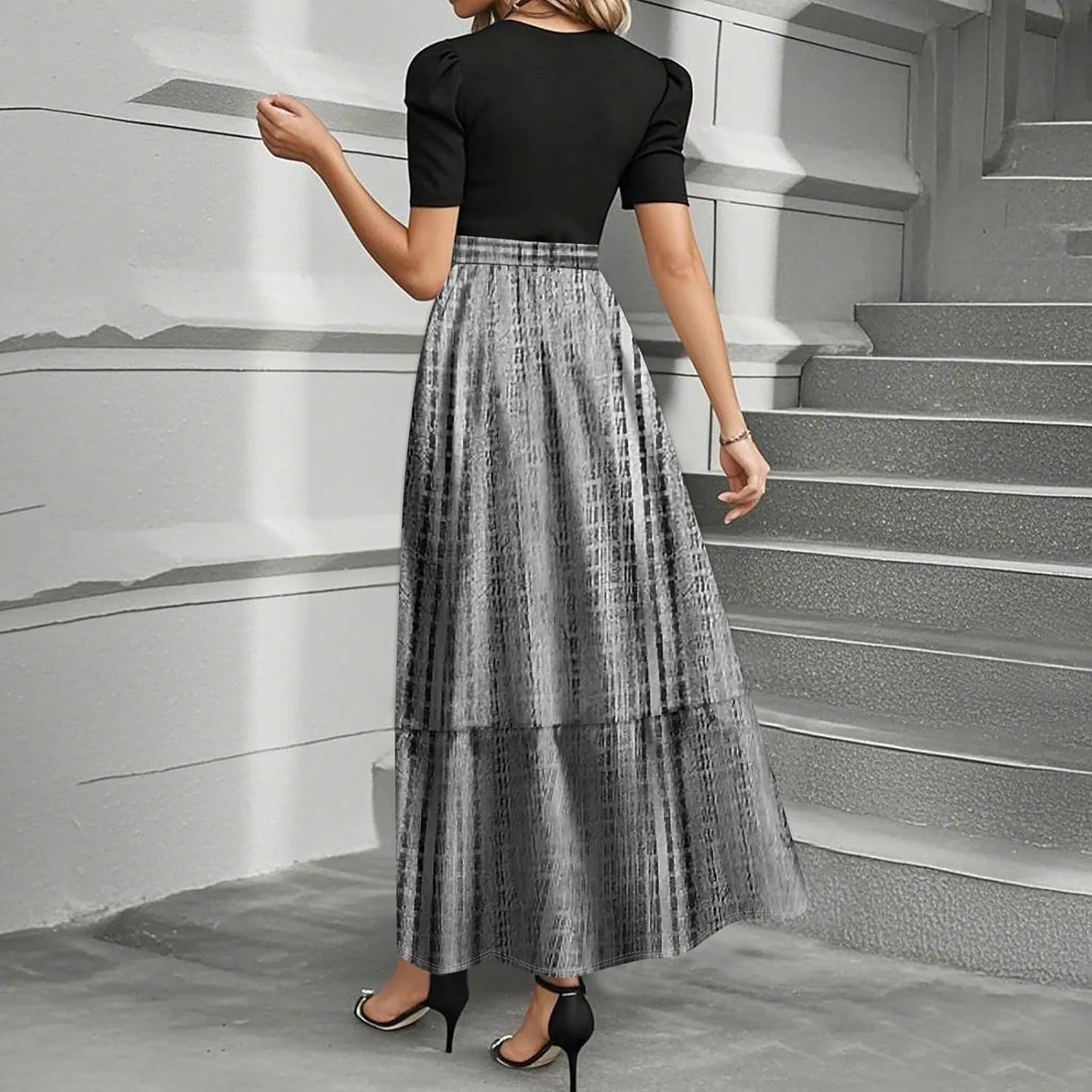 Summer Dresses for Women Elegant High Waist Maxi Dress Flowy Casual Long Dress A-Line Floral Printrd Dress with Belt