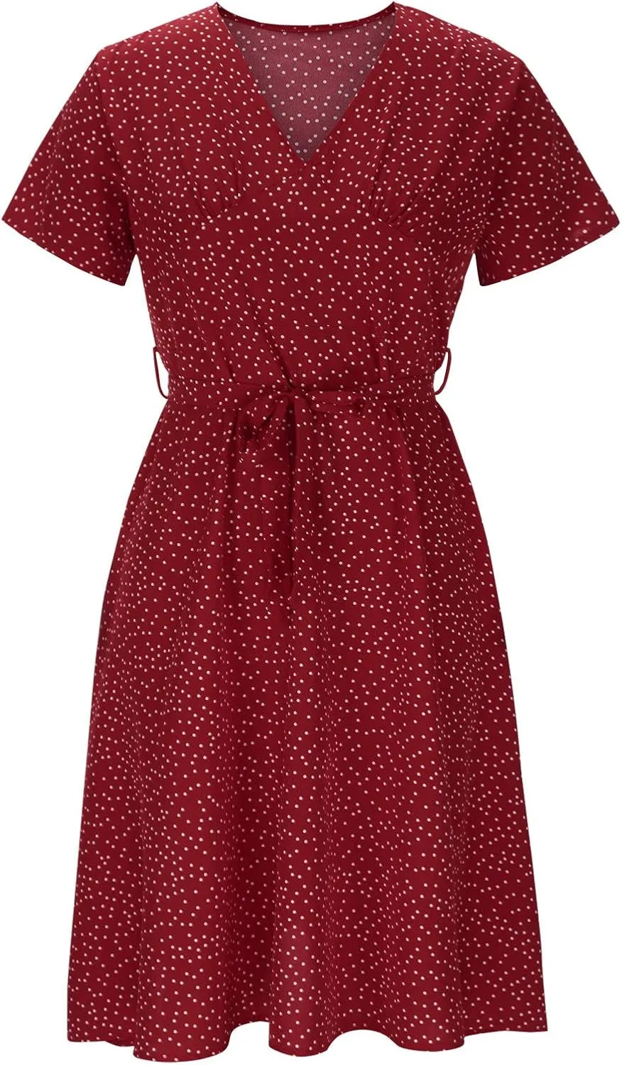 Summer Dresses for Women Floral Boho Dress Beach Casual Mid Length Dress Short Sleeve Flowy Elegant Midi Dresses