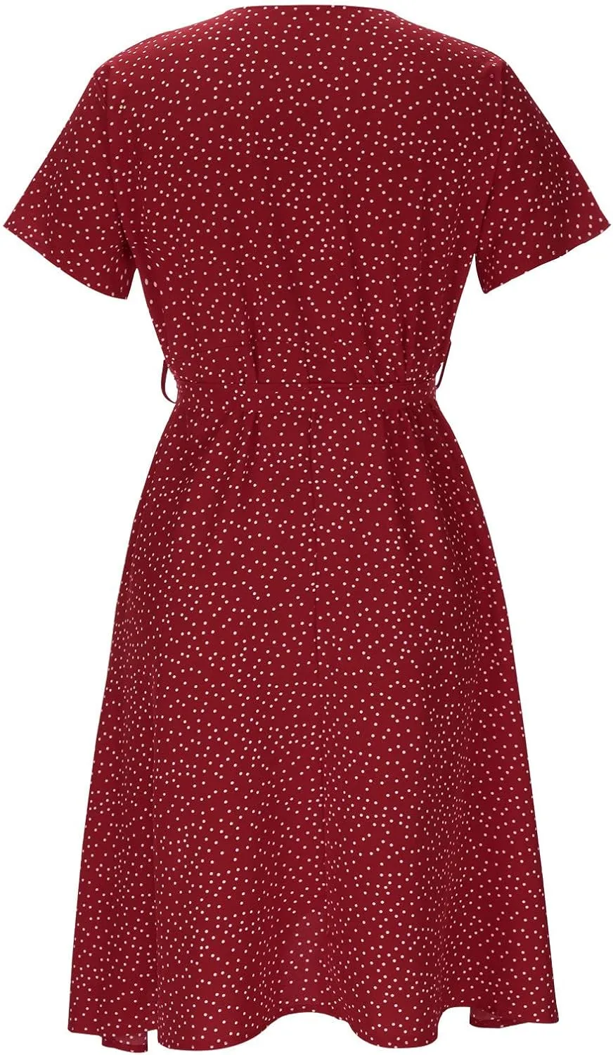 Summer Dresses for Women Floral Boho Dress Beach Casual Mid Length Dress Short Sleeve Flowy Elegant Midi Dresses