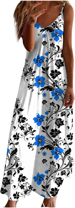 Summer Maxi Dresses for Women 2024 Sexy Floral Slip Dress Trendy Long V Neck Sun Dress Casual Summer Beach Vacation Outfits
