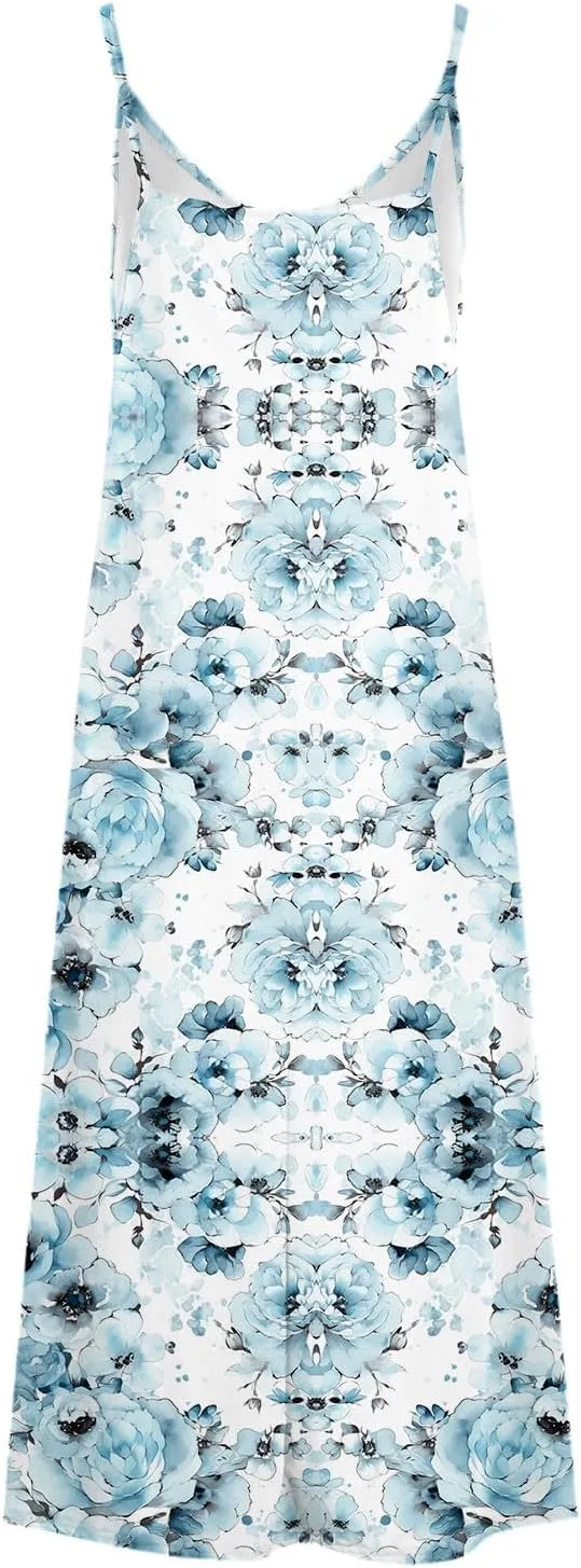 Summer Maxi Dresses for Women 2024 Sexy Floral Slip Dress Trendy Long V Neck Sun Dress Casual Summer Beach Vacation Outfits