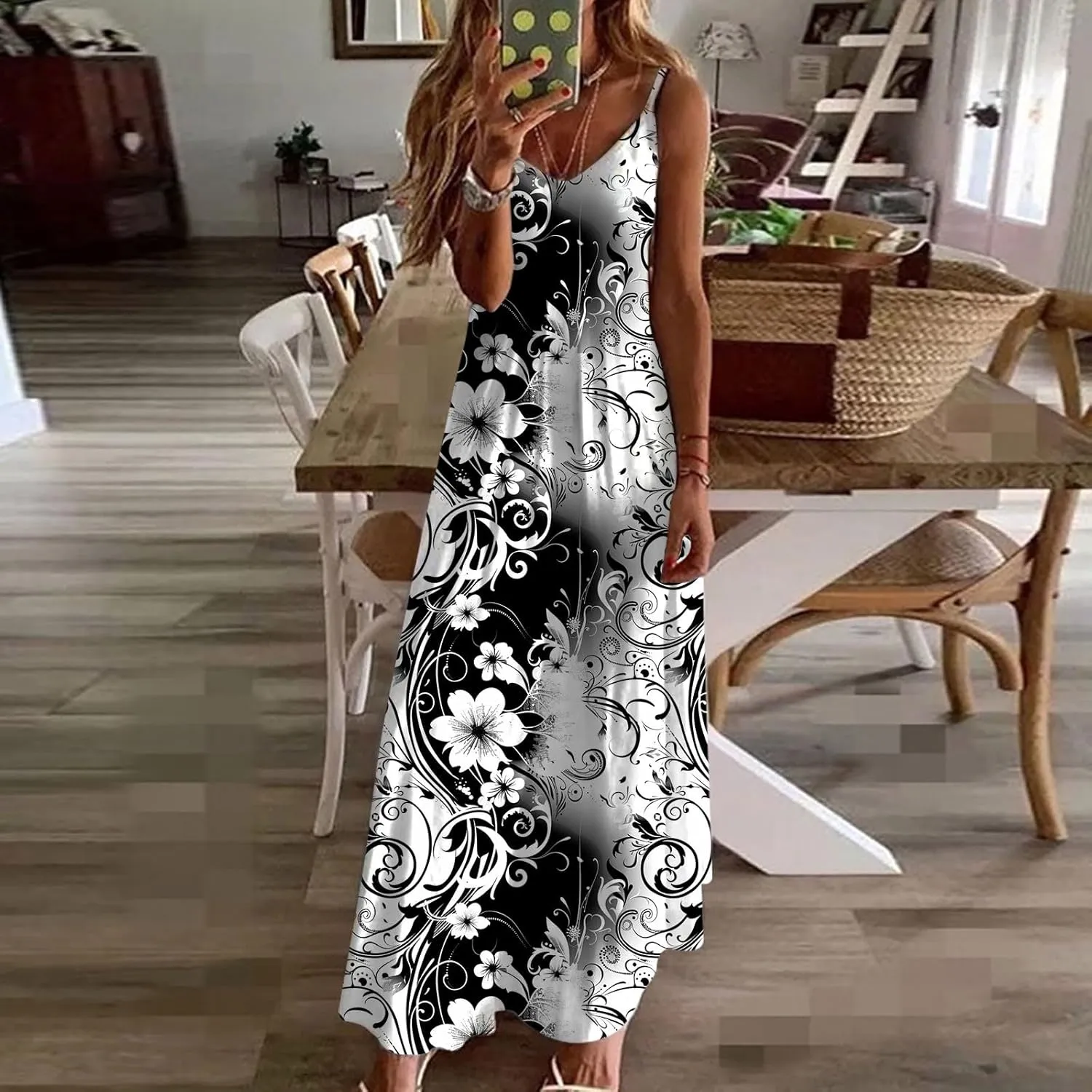 Summer Maxi Dresses for Women 2024 Sexy Floral Slip Dress Trendy Long V Neck Sun Dress Casual Summer Beach Vacation Outfits