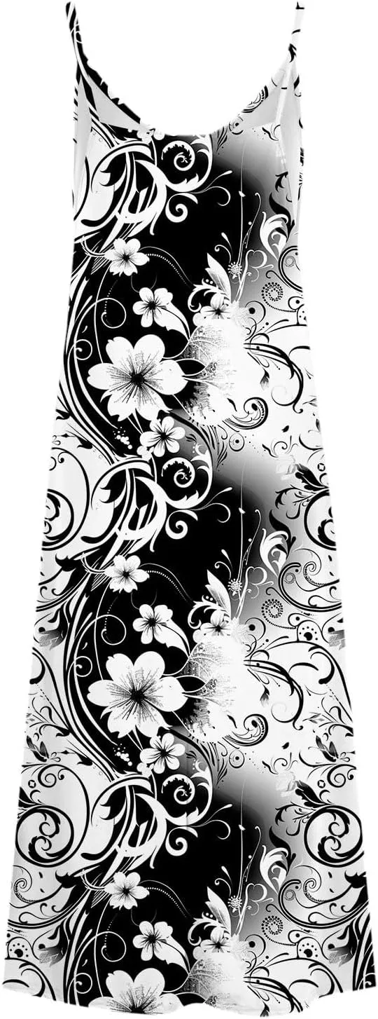 Summer Maxi Dresses for Women 2024 Sexy Floral Slip Dress Trendy Long V Neck Sun Dress Casual Summer Beach Vacation Outfits