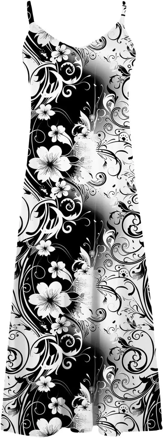Summer Maxi Dresses for Women 2024 Sexy Floral Slip Dress Trendy Long V Neck Sun Dress Casual Summer Beach Vacation Outfits