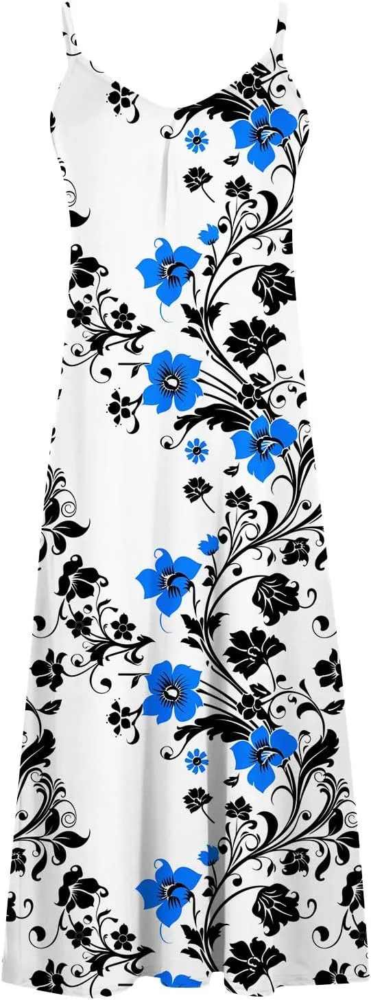 Summer Maxi Dresses for Women 2024 Sexy Floral Slip Dress Trendy Long V Neck Sun Dress Casual Summer Beach Vacation Outfits