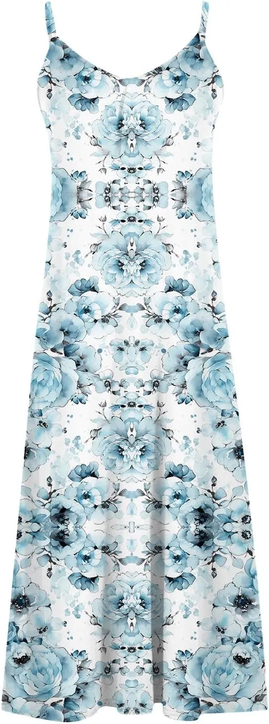 Summer Maxi Dresses for Women 2024 Sexy Floral Slip Dress Trendy Long V Neck Sun Dress Casual Summer Beach Vacation Outfits