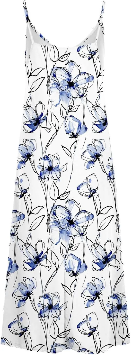 Summer Maxi Dresses for Women 2024 Sexy Floral Slip Dress Trendy Long V Neck Sun Dress Casual Summer Beach Vacation Outfits