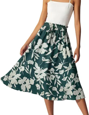 Summer Maxi Skirt for Women High Waist Flowy A-Line Long Skirt Boho Style