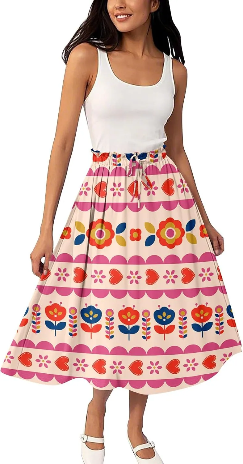 Summer Maxi Skirt for Women High Waist Flowy A-Line Long Skirt Boho Style