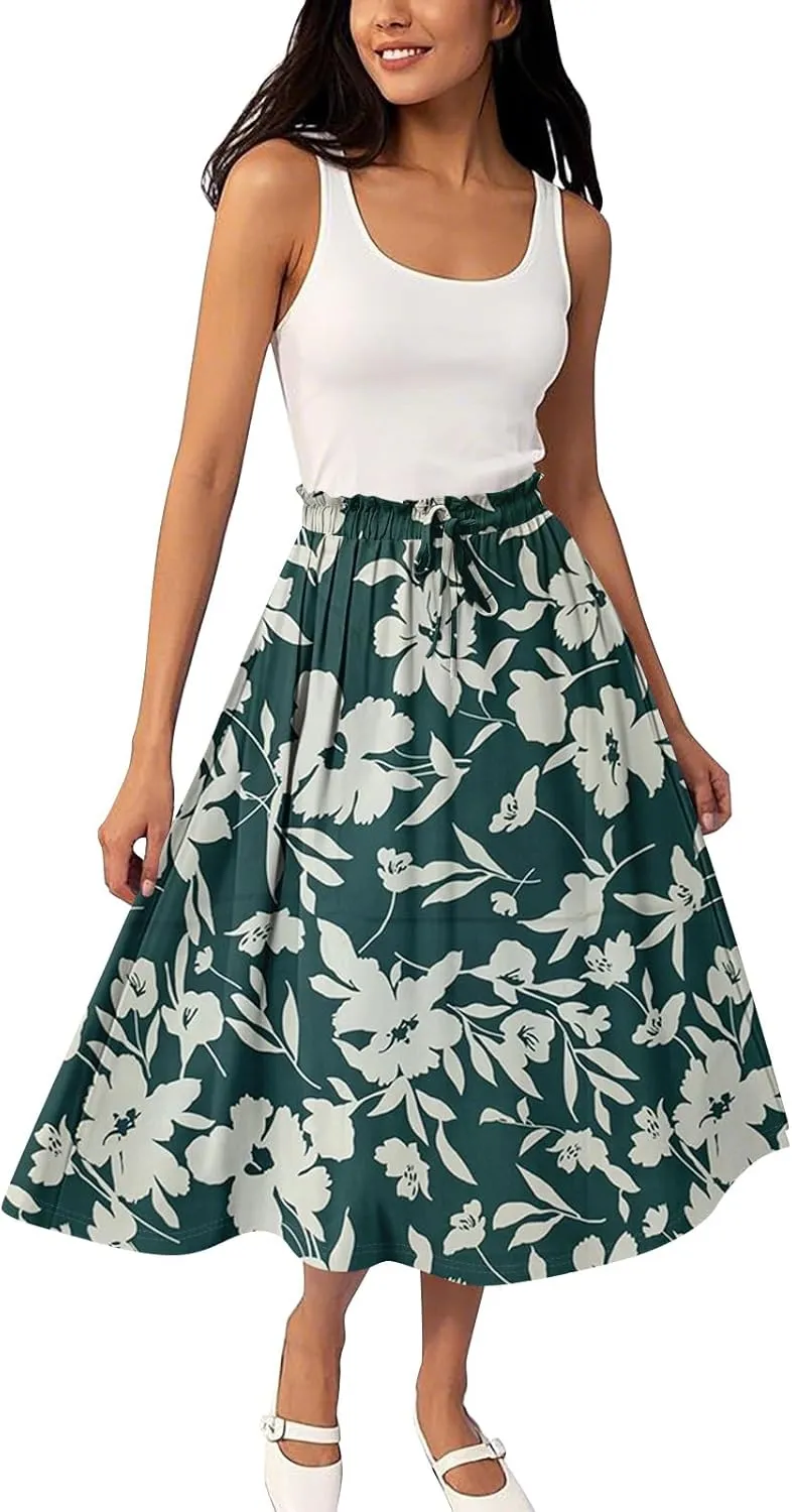 Summer Maxi Skirt for Women High Waist Flowy A-Line Long Skirt Boho Style