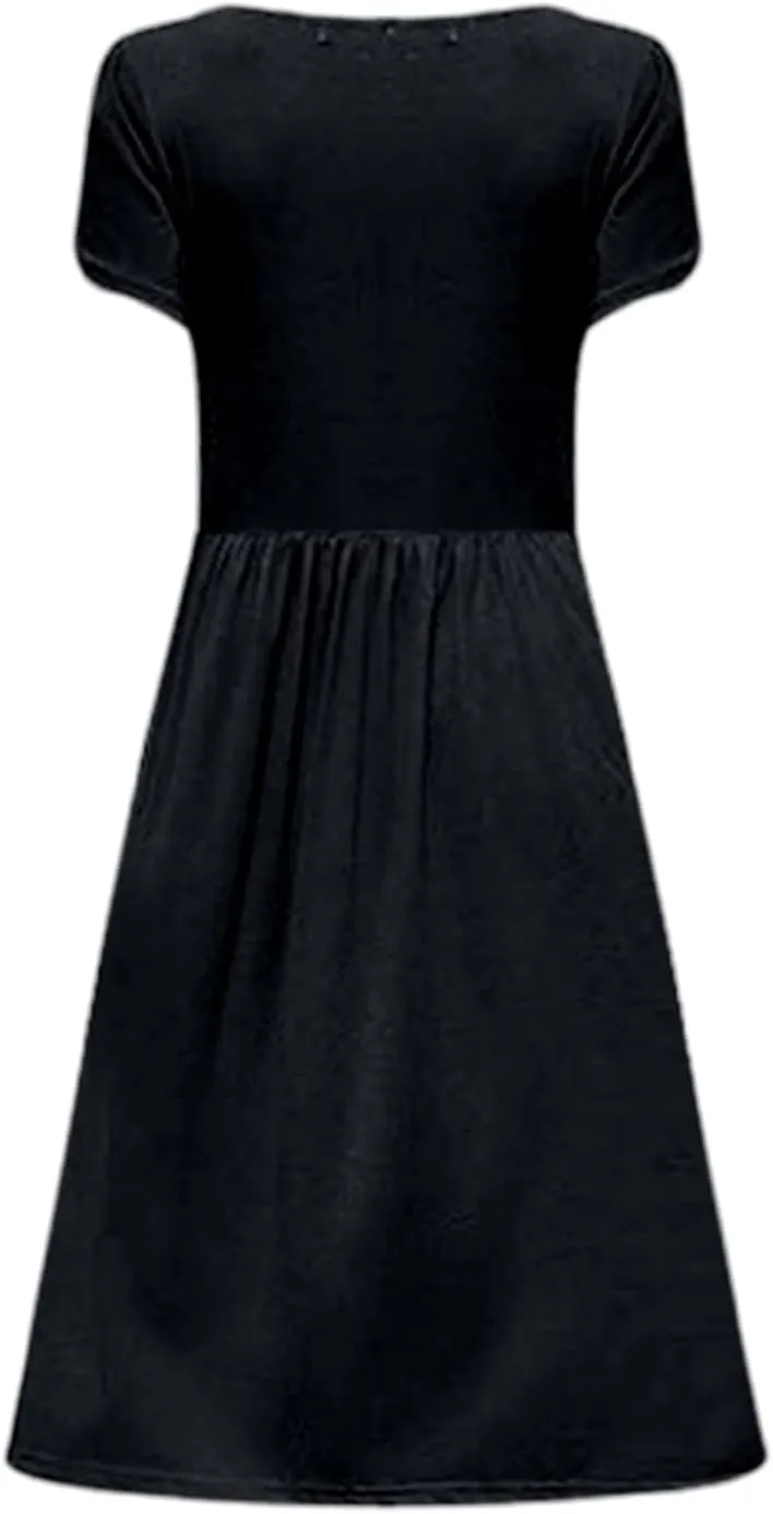 Summer Poplin Dress Women Vintage Pleated Drop Waist Going Out Dresses wtih Sleeves Solid Cruise Outfits for Women 2025