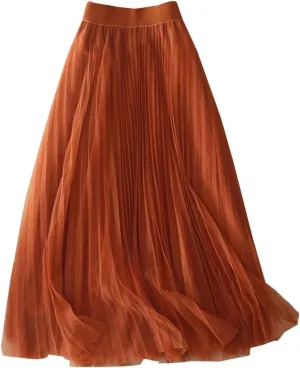 Summer Skirt for Vacation Womens High Elastic Waist Lightweight Sheer A-Line Pleated Flared Maxi Shirts Long Trendy