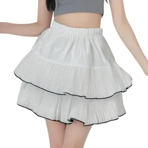Summer Skirts for Vacation High Elastic Waist Solid Loose Double Ruffle Hem Comfy Casual Pleated Short Skirts for Women
