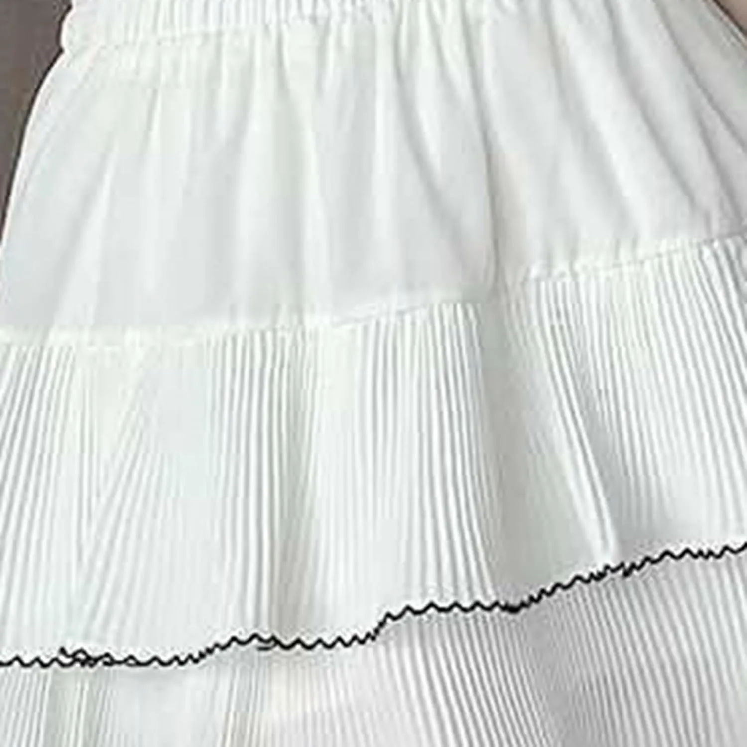 Summer Skirts for Vacation High Elastic Waist Solid Loose Double Ruffle Hem Comfy Casual Pleated Short Skirts for Women