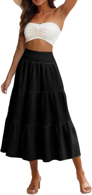 Summer Skirts for Women 2025 Vacation Elastic High Waisted Linen Maxi Skirt Casual Summer Beach Cover Up Skirts