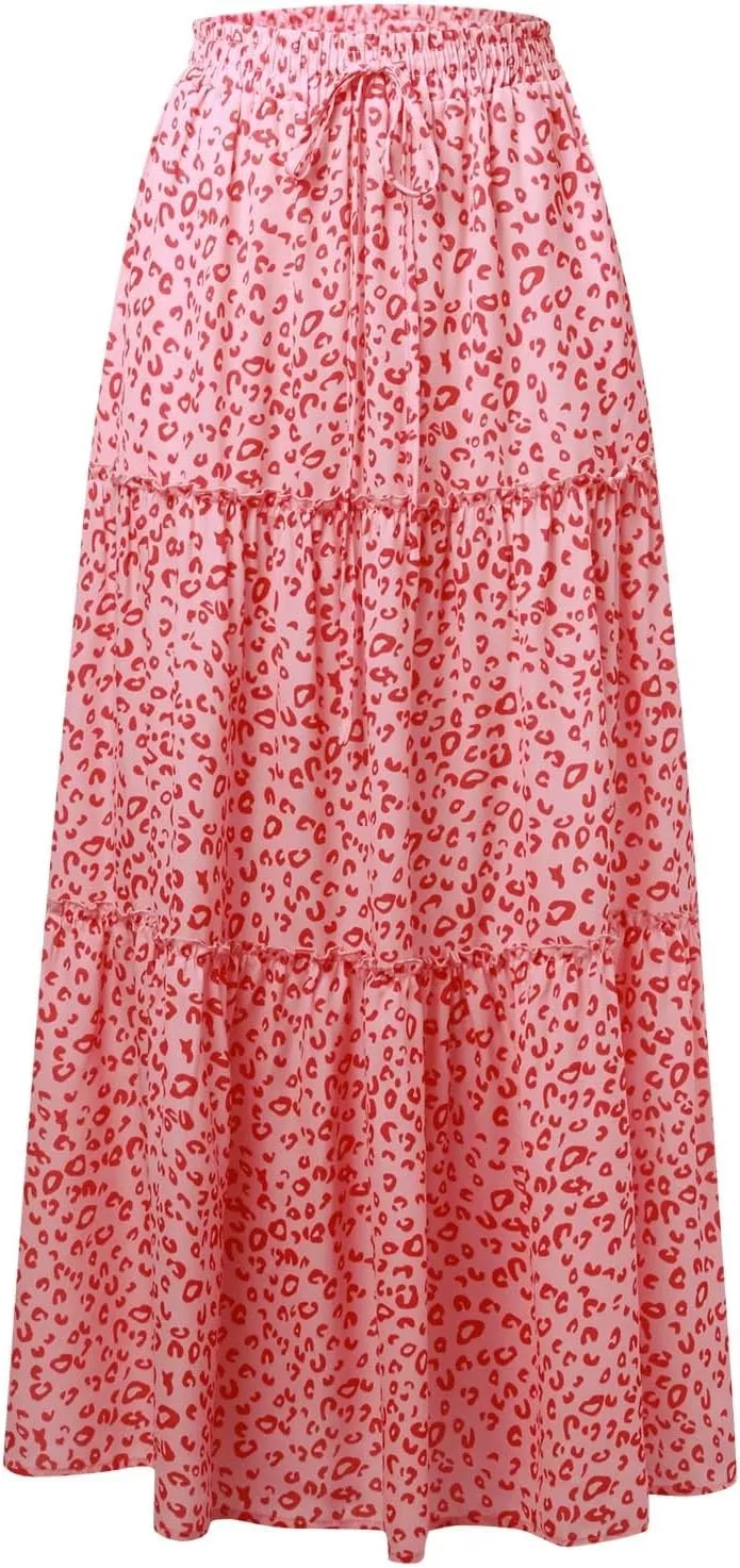 Summer Skirts for Women 2025 Vacation Trendy High Elastic Waist Bohemian Floral Print Loose Pleated Boha Maxi Skirts