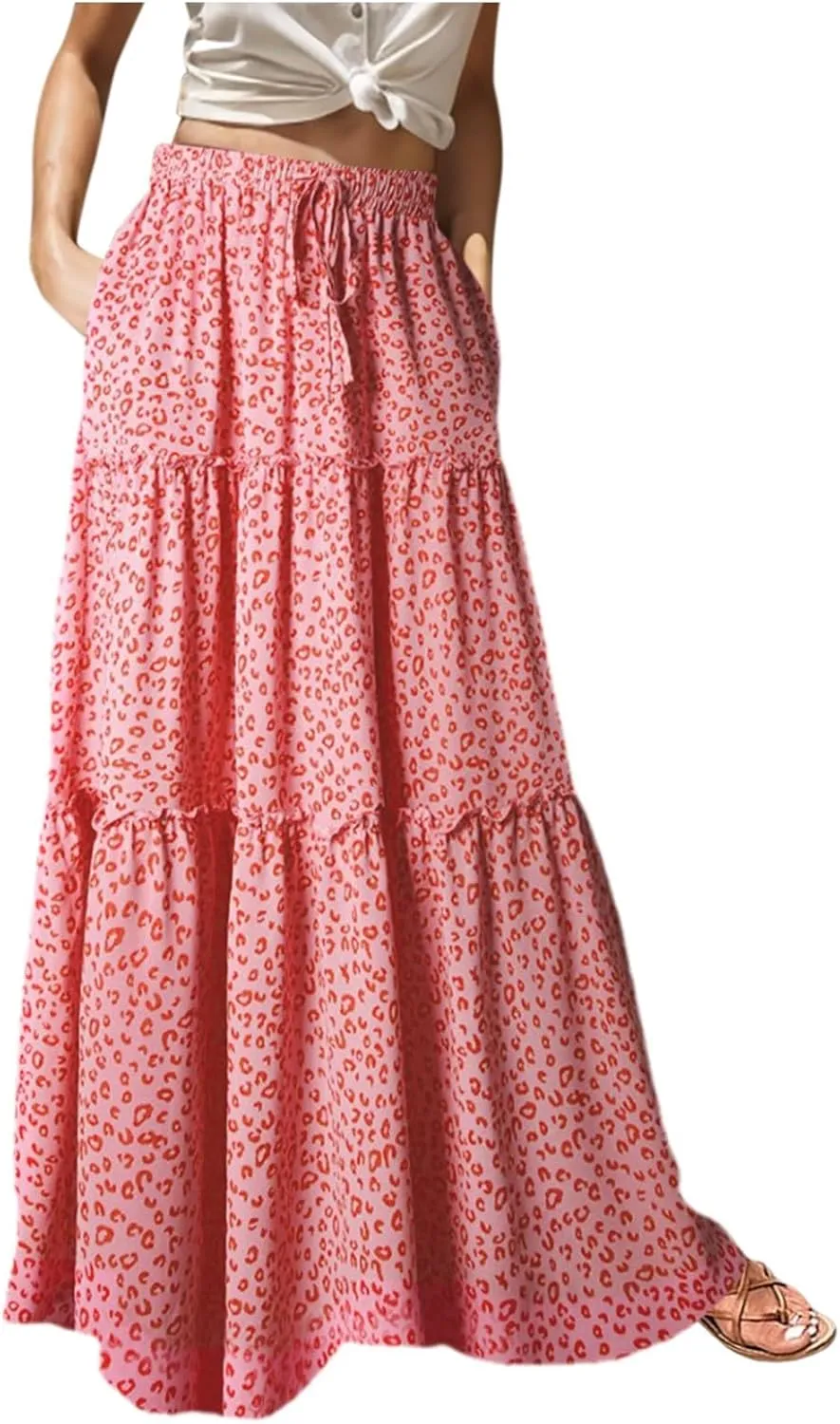 Summer Skirts for Women 2025 Vacation Trendy High Elastic Waist Bohemian Floral Print Loose Pleated Boha Maxi Skirts