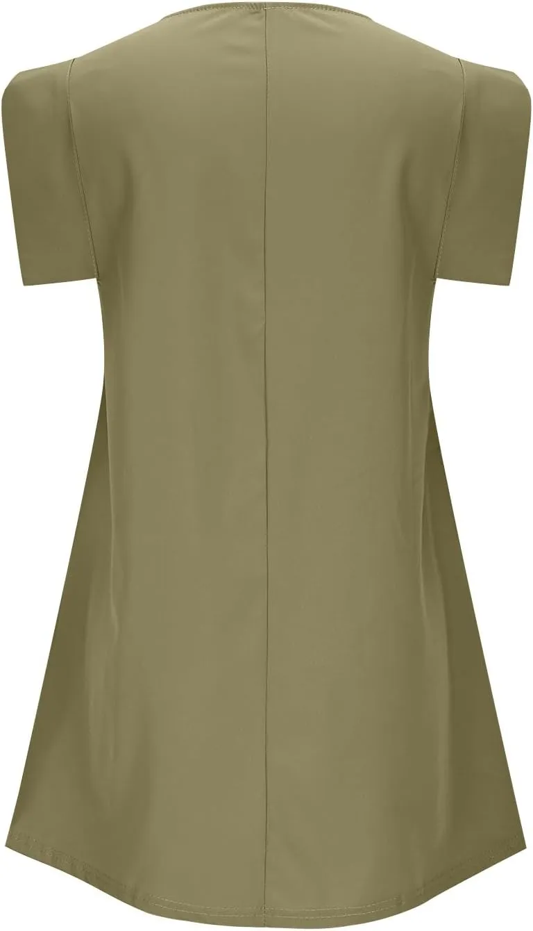 Sundresses for Women 2025 Flutter Sleeve Crewneck Casual Dress Solid Color Summer Mini Dress