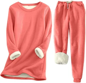 Sunward Women's Sherpa Fleece Lined 2 Piece Set Winter Warm Loungewear Sets Cashmere Soft Pullover Sweatshirt Jogger Pants