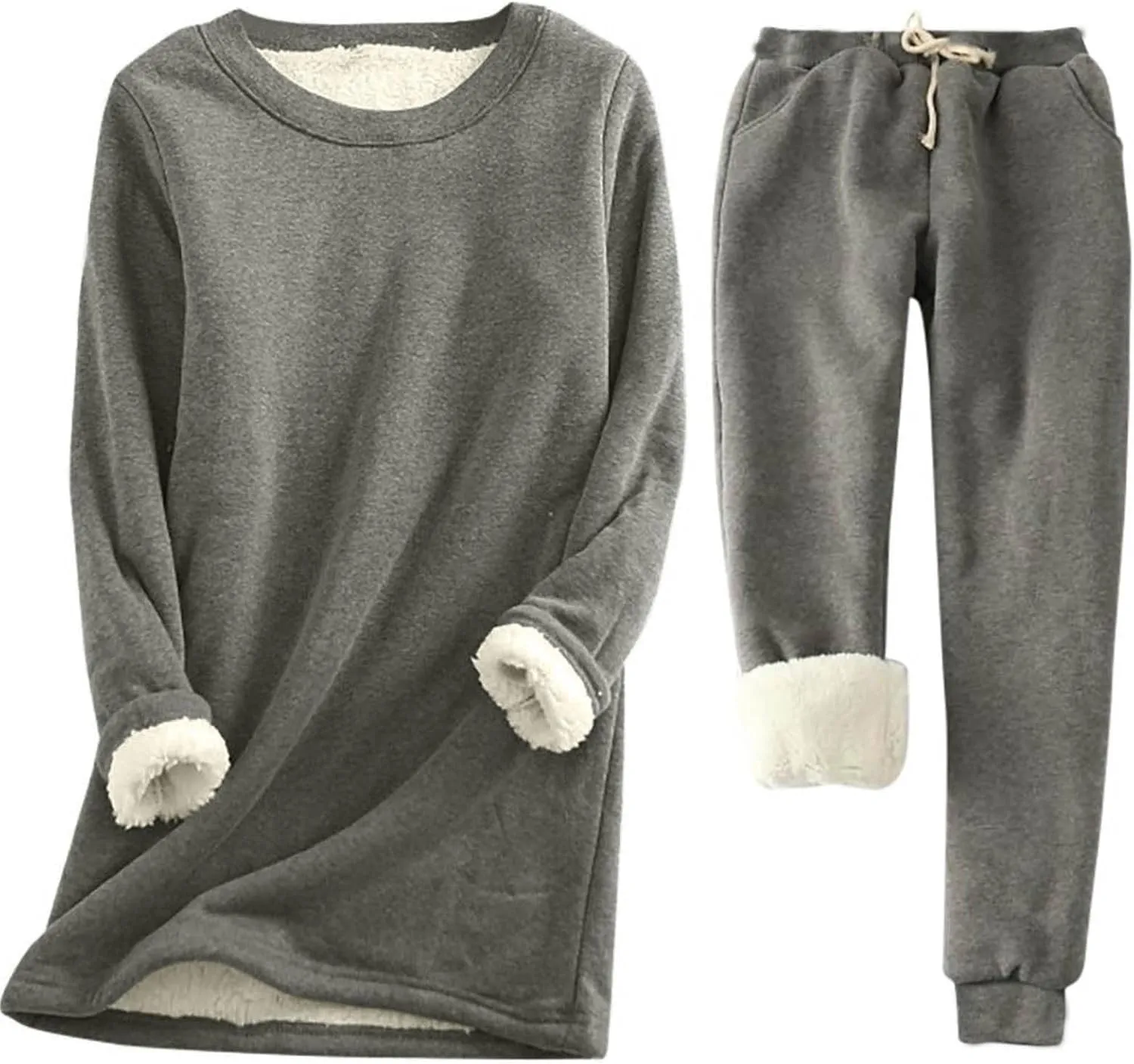 Sunward Women's Sherpa Fleece Lined 2 Piece Set Winter Warm Loungewear Sets Cashmere Soft Pullover Sweatshirt Jogger Pants