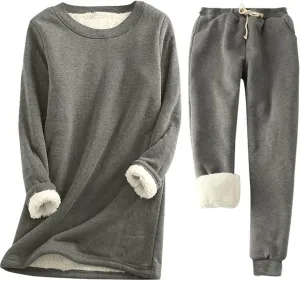 Sunward Women's Sherpa Fleece Lined 2 Piece Set Winter Warm Loungewear Sets Cashmere Soft Pullover Sweatshirt Jogger Pants