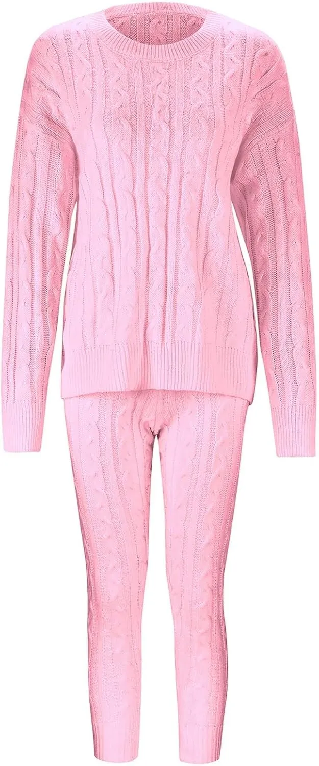 Sweater Sets for Women Two Piece Outfits Tracksuit Long Sleeve Knit Pullover Tops and Long Pants Sweatsuit Lounge Set