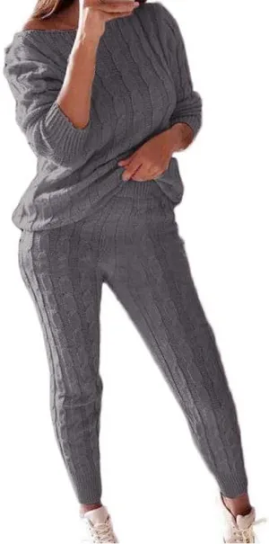 Sweater Sets for Women Two Piece Outfits Tracksuit Long Sleeve Knit Pullover Tops and Long Pants Sweatsuit Lounge Set