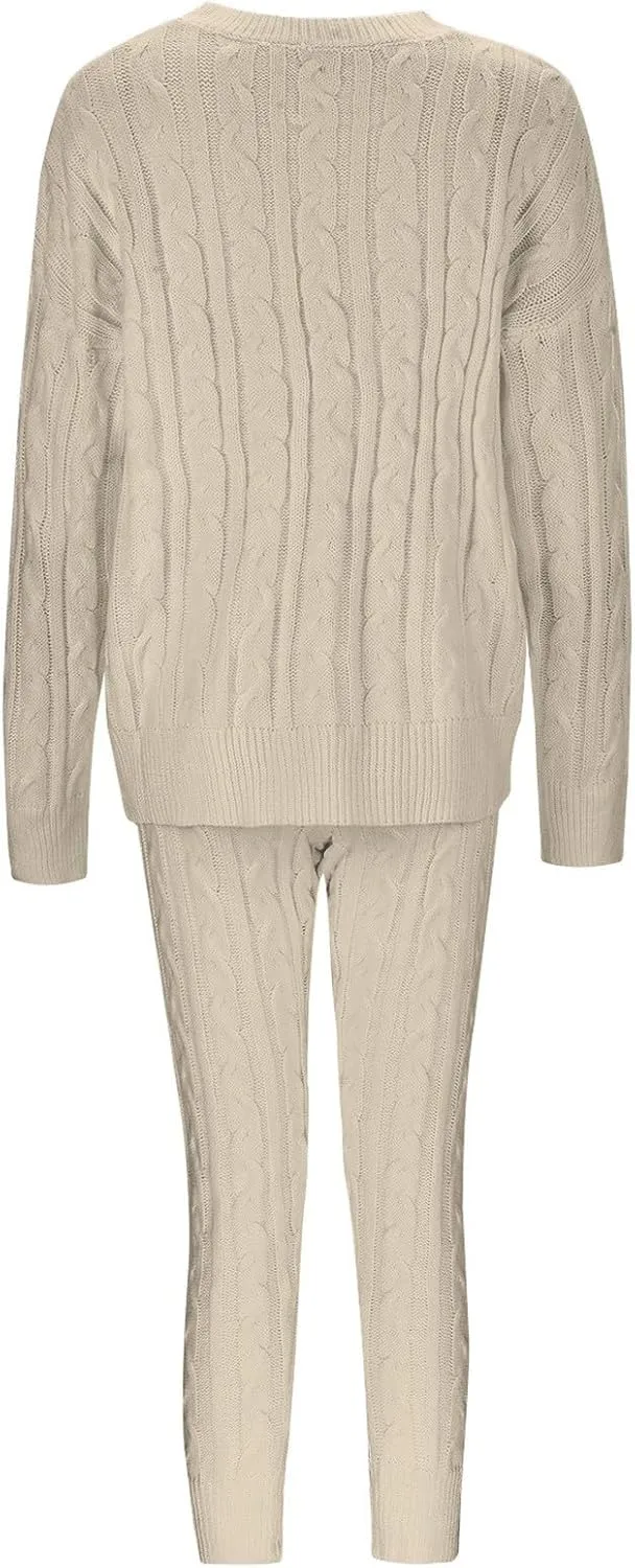 Sweater Sets for Women Two Piece Outfits Tracksuit Long Sleeve Knit Pullover Tops and Long Pants Sweatsuit Lounge Set