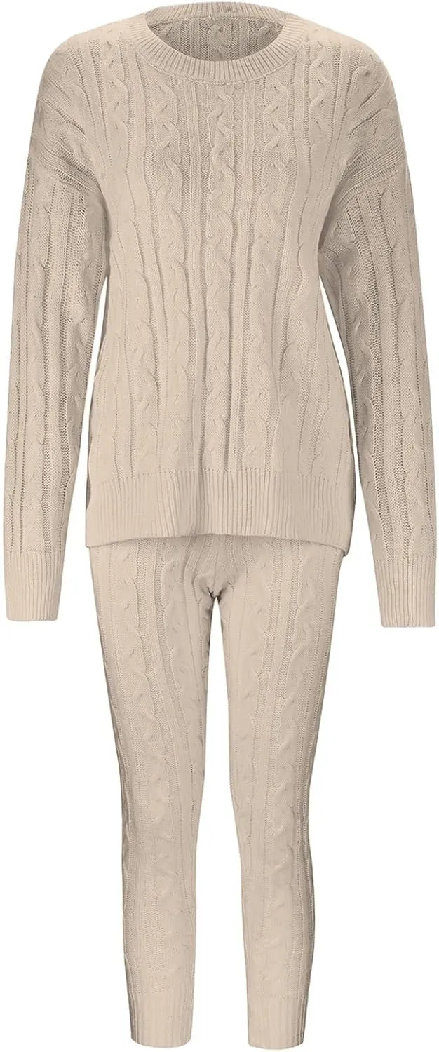 Sweater Sets for Women Two Piece Outfits Tracksuit Long Sleeve Knit Pullover Tops and Long Pants Sweatsuit Lounge Set