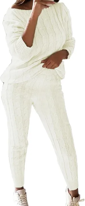 Sweater Sets for Women Two Piece Outfits Tracksuit Long Sleeve Knit Pullover Tops and Long Pants Sweatsuit Lounge Set