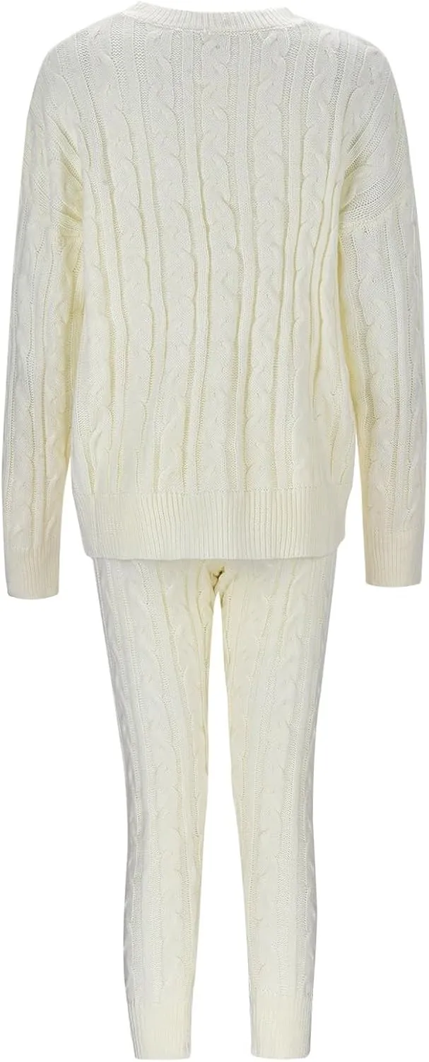 Sweater Sets for Women Two Piece Outfits Tracksuit Long Sleeve Knit Pullover Tops and Long Pants Sweatsuit Lounge Set