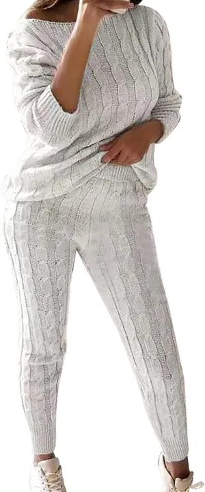 Sweater Sets for Women Two Piece Outfits Tracksuit Long Sleeve Knit Pullover Tops and Long Pants Sweatsuit Lounge Set