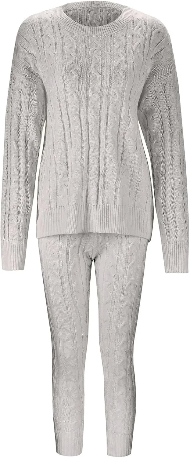 Sweater Sets for Women Two Piece Outfits Tracksuit Long Sleeve Knit Pullover Tops and Long Pants Sweatsuit Lounge Set