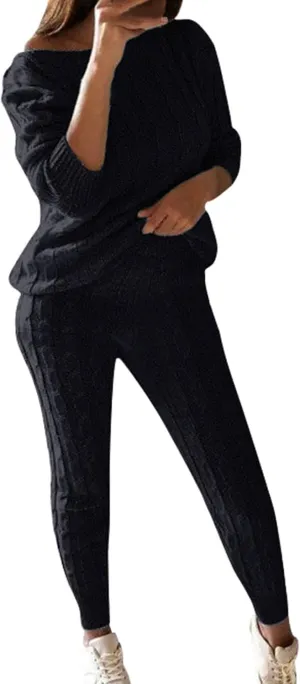 Sweater Sets for Women Two Piece Outfits Tracksuit Long Sleeve Knit Pullover Tops and Long Pants Sweatsuit Lounge Set