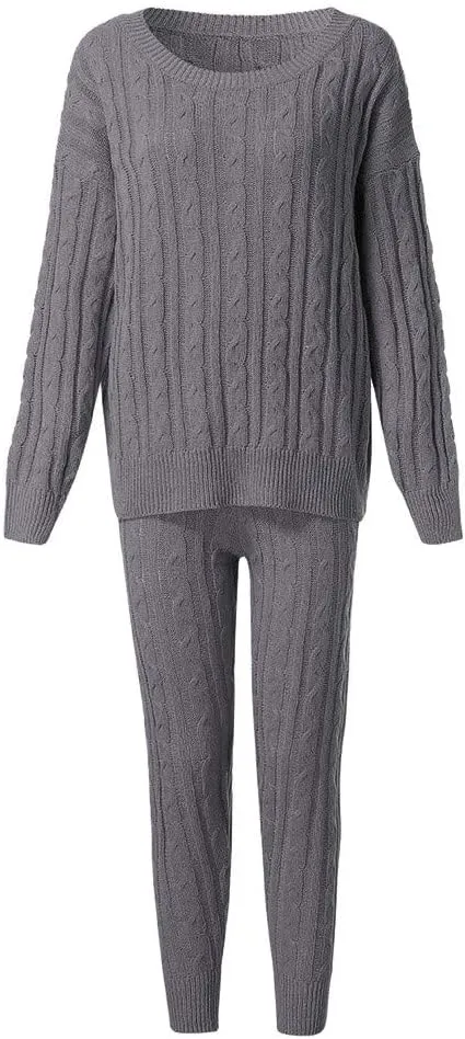 Sweater Sets for Women Two Piece Outfits Tracksuit Long Sleeve Knit Pullover Tops and Long Pants Sweatsuit Lounge Set