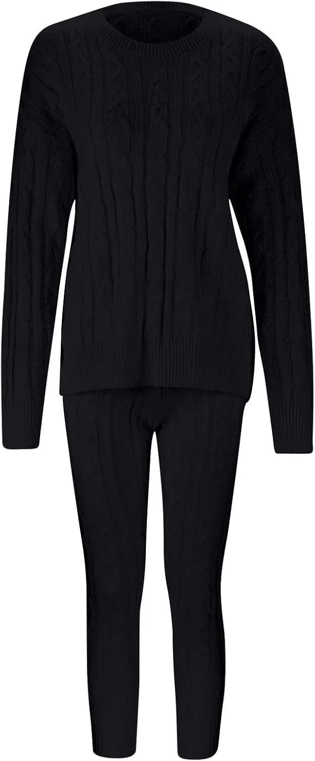 Sweater Sets for Women Two Piece Outfits Tracksuit Long Sleeve Knit Pullover Tops and Long Pants Sweatsuit Lounge Set