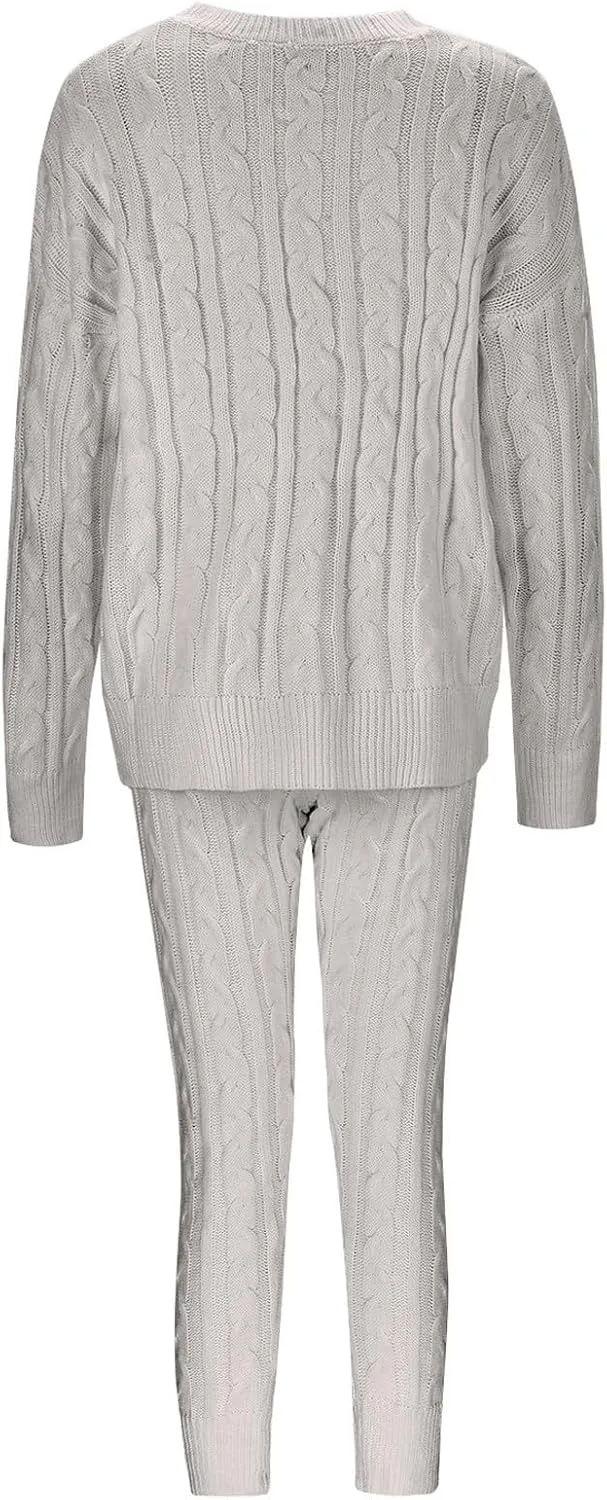 Sweater Sets for Women Two Piece Outfits Tracksuit Long Sleeve Knit Pullover Tops and Long Pants Sweatsuit Lounge Set