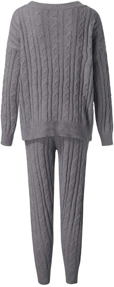 Sweater Sets for Women Two Piece Outfits Tracksuit Long Sleeve Knit Pullover Tops and Long Pants Sweatsuit Lounge Set