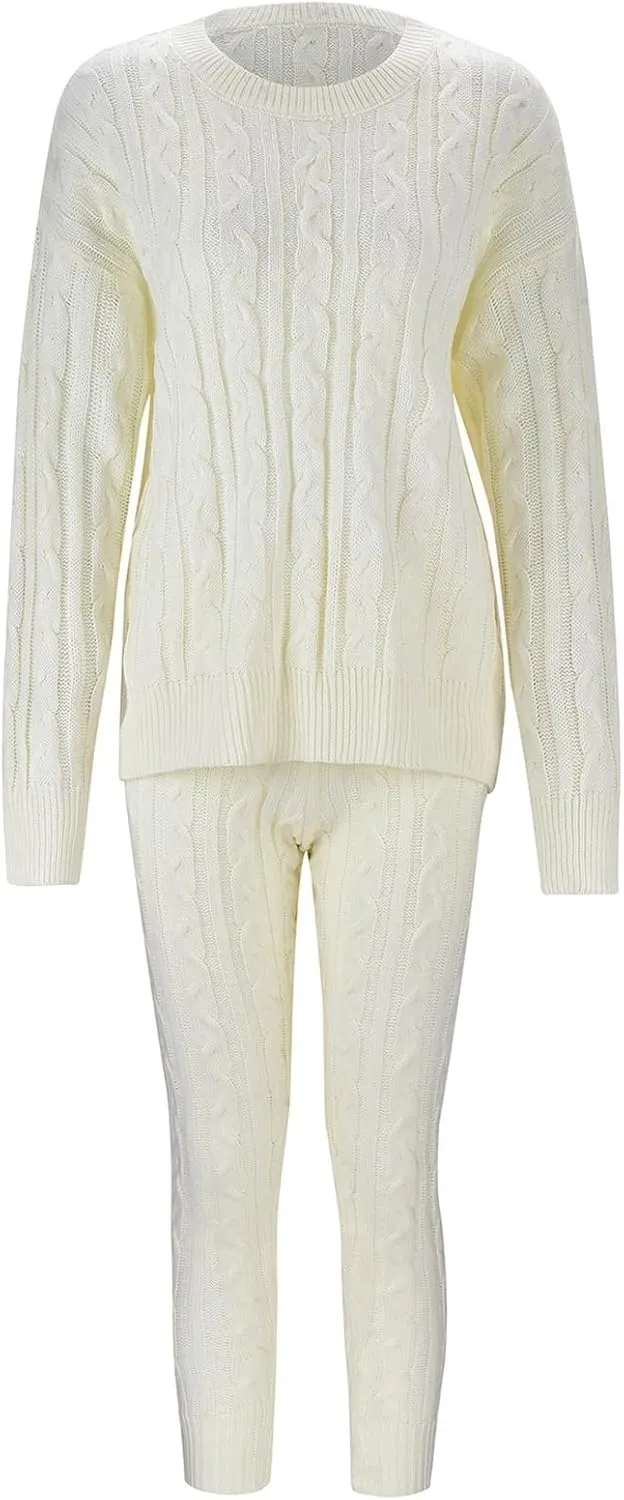 Sweater Sets for Women Two Piece Outfits Tracksuit Long Sleeve Knit Pullover Tops and Long Pants Sweatsuit Lounge Set