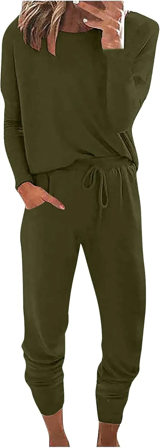 Sweatsuit for Women Long Sleeve Lightweight Lounge Sets Loose Fit Two Piece Tracksuit Loungewear Jogger Set