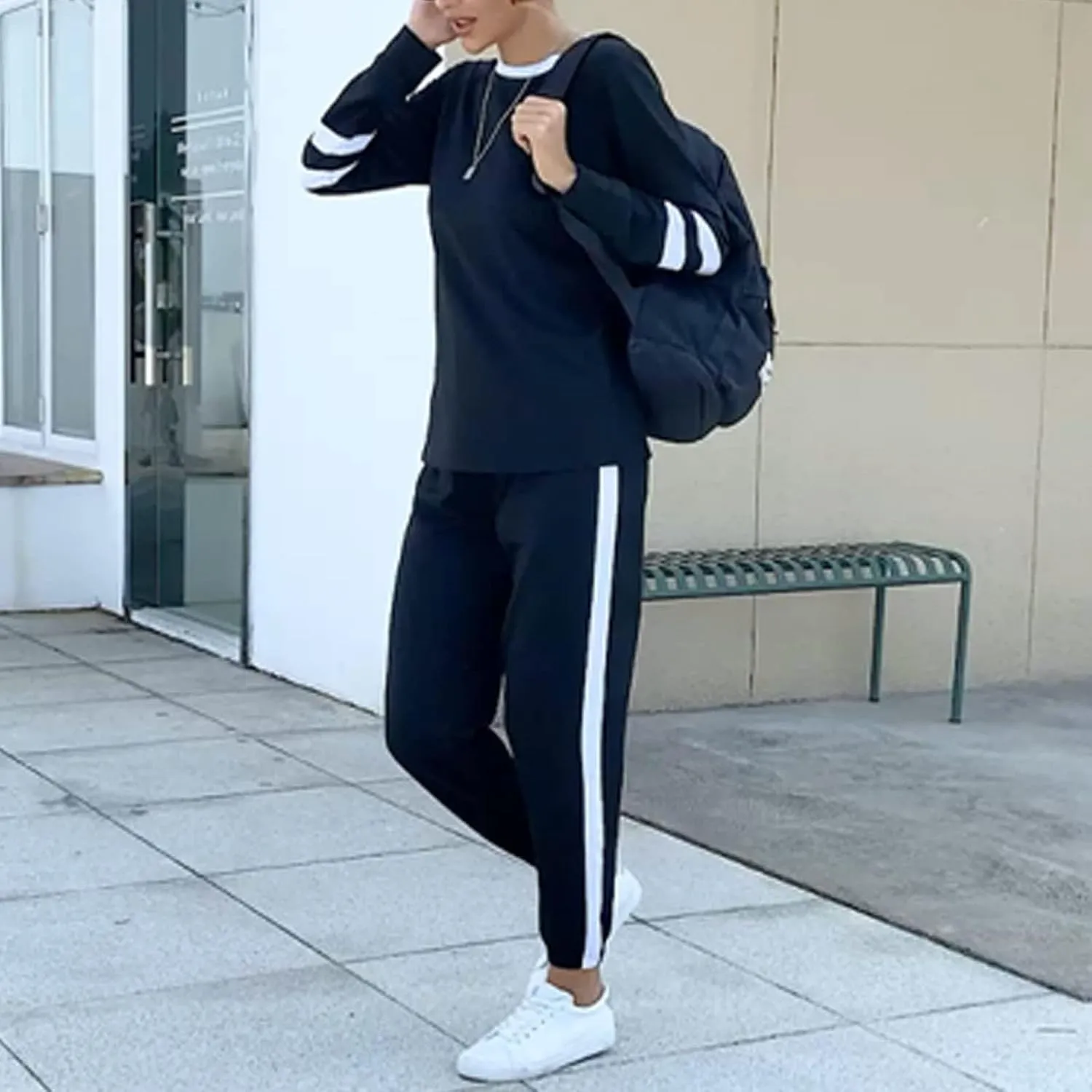 Sweatsuit for Women Long Sleeve Lightweight Lounge Sets Loose Fit Two Piece Tracksuit Loungewear Jogger Set