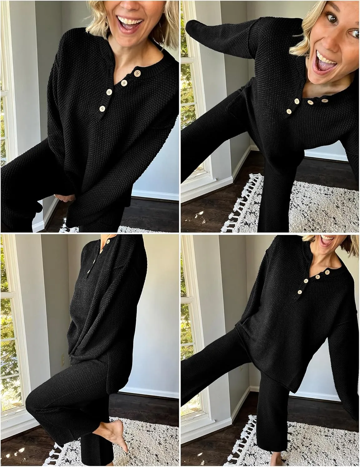 SWOMOG Women's 2 Piece Trendy Outfits Lounge Sets with Pockets Slouchy Loungewear Knit Sweater Matching Sets