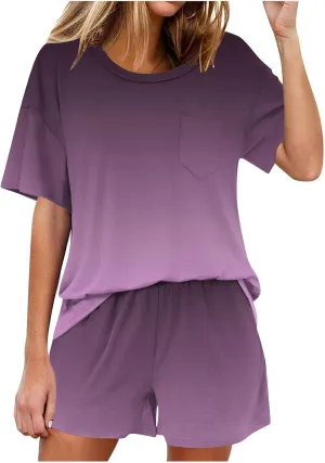 TANGNADE Womens Summer Two Piece Matching Outfits Set Short Sleeve Pajamas Comfy Sets Casual Lounge Sleepwear Clothing