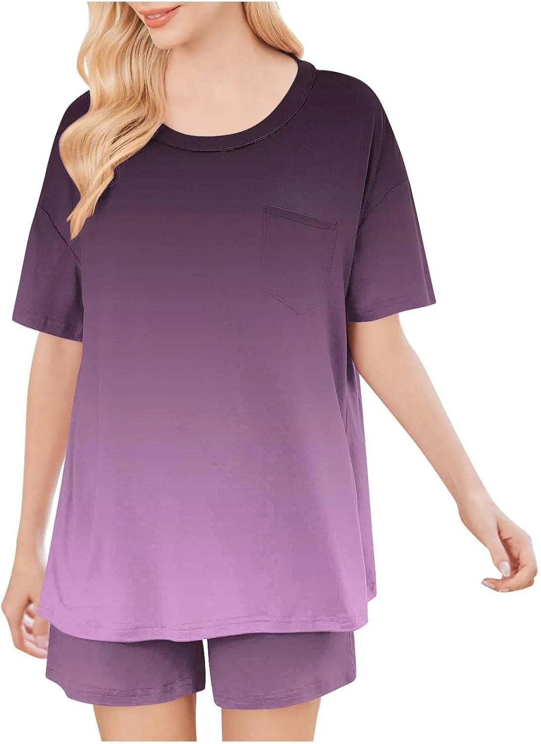 TANGNADE Womens Summer Two Piece Matching Outfits Set Short Sleeve Pajamas Comfy Sets Casual Lounge Sleepwear Clothing