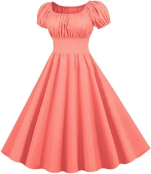 Tea Party Dresses for Woman Vintage 1950S Smocked Ruffle Cap Sleeve A Line Mini Dress Summer Tea Party Sundresses