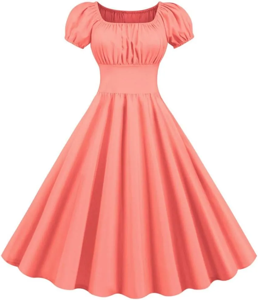 Tea Party Dresses for Woman Vintage 1950S Smocked Ruffle Cap Sleeve A Line Mini Dress Summer Tea Party Sundresses
