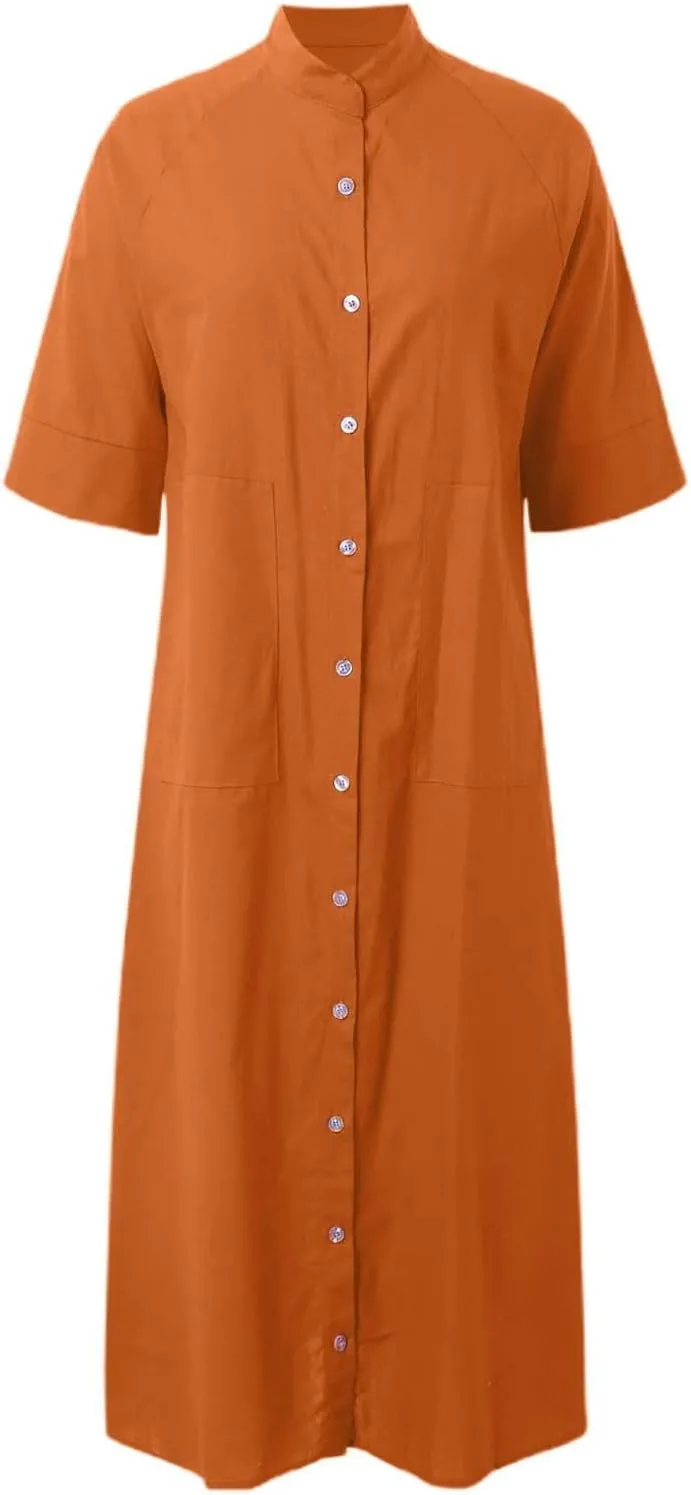 Tea Party Dresses for Women Holiday Boho Button Up V Neck Long Sleeve Tshirt Dress Gift Bohemian Hawaii Outfits